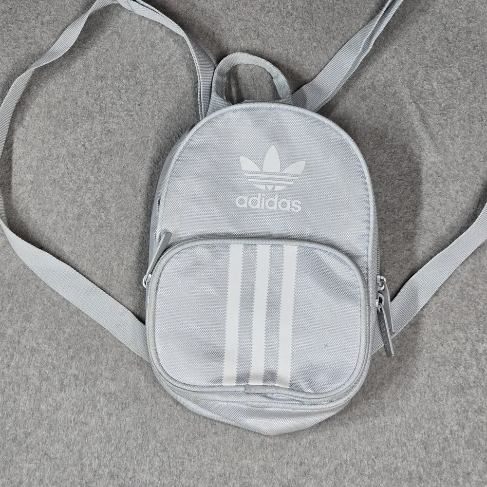 Adidas Women Bag XS Gray Backpack Santiago Trefoil Strap Canvas READ